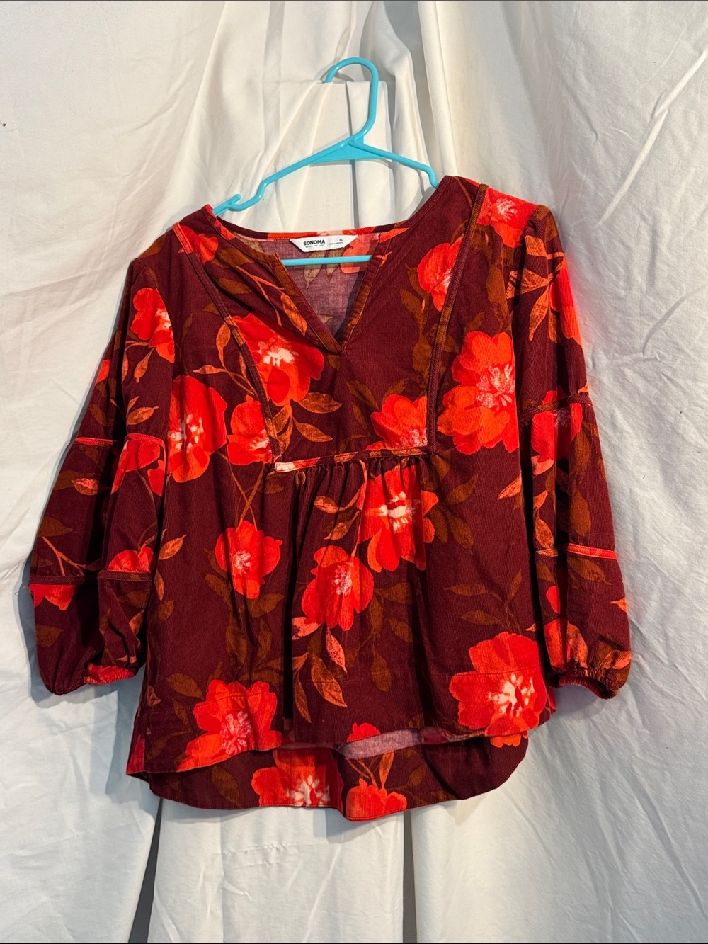 Sonoma Burgundy Tunic with Bright Red Floral Print